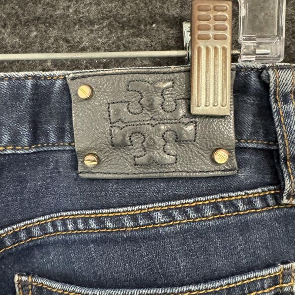 Tory Burch Jeans Womens 29 Blue Straight Leg Stretch Denim Logo Mid Rise - Picture 10 of 13